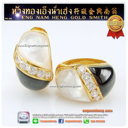 ต่างหูเพชรเบลเยี่ยมคัทประดับมุกและนิล ทรงแฟชั่น ใส่สวยโดดเด่นคะ